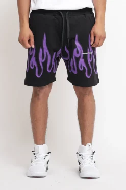 Bermuda In Felpa Con Stampa E Ricamo - Nero Viola