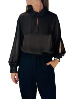 Blusa Bottone Collo - Nero