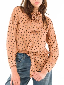 Camicia Pois Con Rosa - Cammello