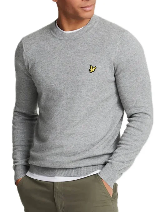 Cotton Merino Crew Neck Jumper - Mid Grey Marl