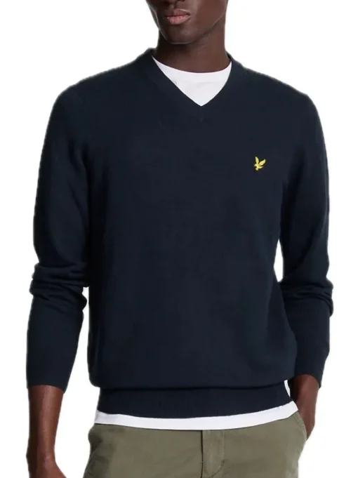 Cotton Merino V Neck Jumper - Dark Navy