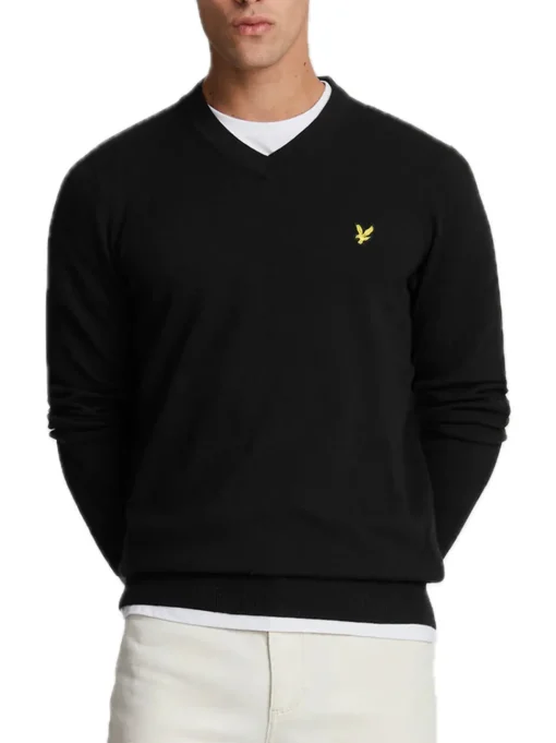 Cotton Merino V Neck Jumper - Jet Black