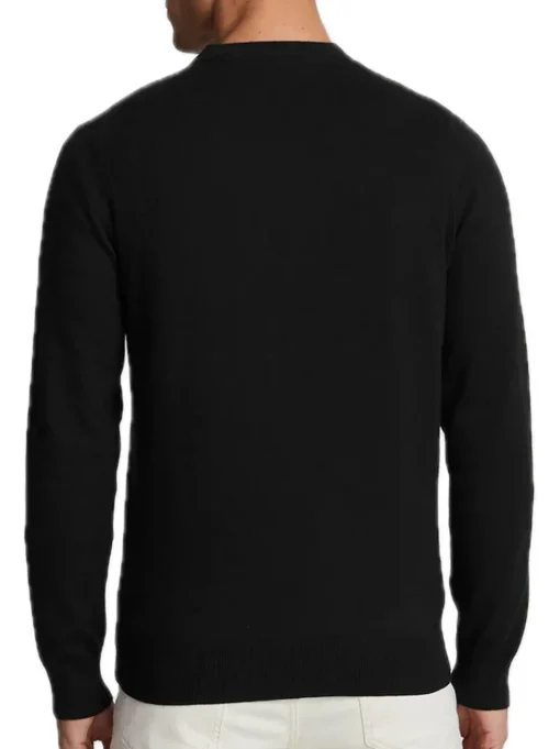 Cotton Merino V Neck Jumper - Jet Black