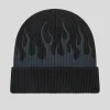 Cuffia Lana Nera Con Fiamme Grigie - Black