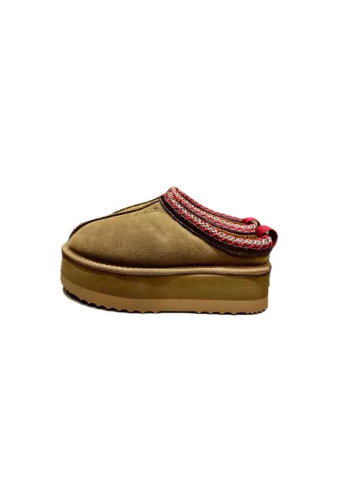 Eskimo Sabot In Pelle Con Interno In Pelliccia E Logo Sul Davanti - Cammello