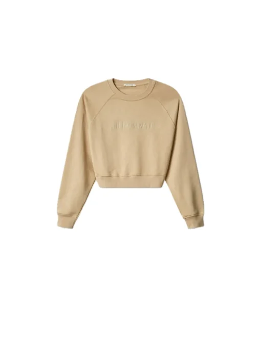Felpa Paricollo Raglan Con Flock In Tono Sul Davanti - Nocciola