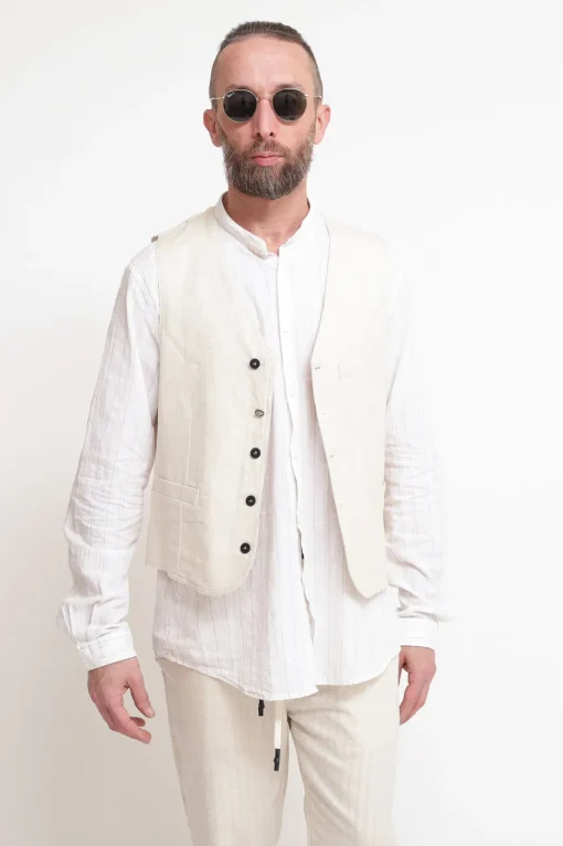 Gilet Cotone Lino Off White