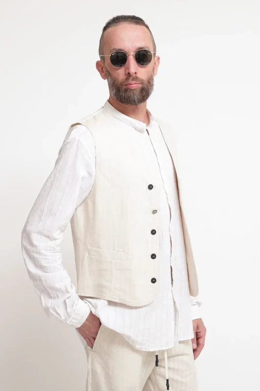 Gilet Cotone Lino Off White