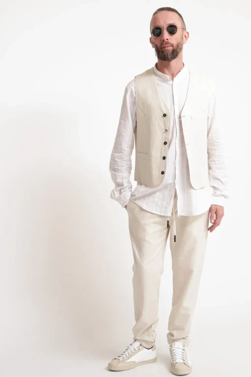 Gilet Cotone Lino Off White