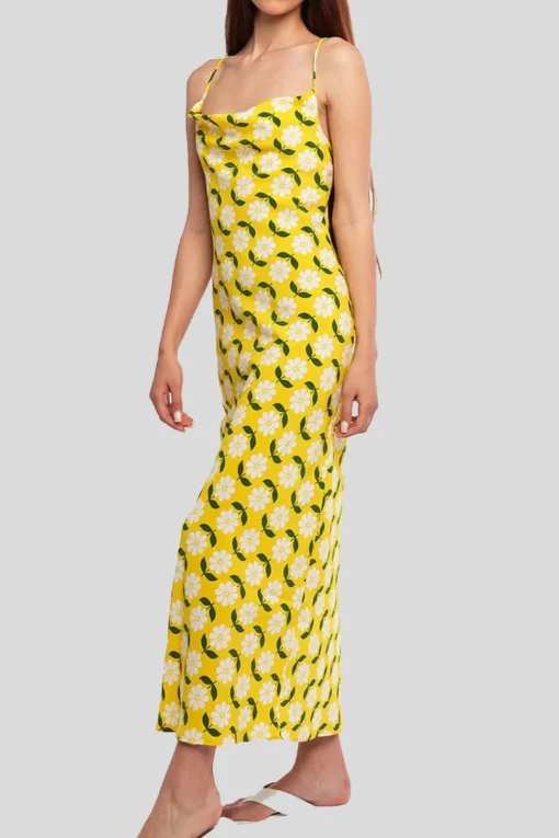 Ladies Dress - Yellow Linear Floral