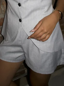 Ladies Shorts - Light Grey Pinkstripe