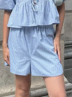 Ladies Shorts - Mixed Blue Stripe