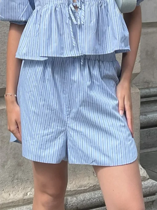 Ladies Shorts - Mixed Blue Stripe
