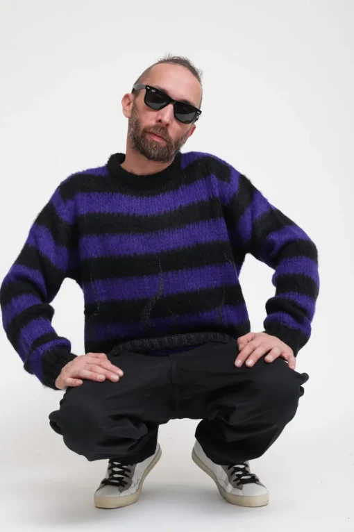 Maglione Nero Con Righe Viola - Purple