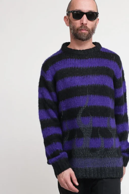 Maglione Nero Con Righe Viola - Purple
