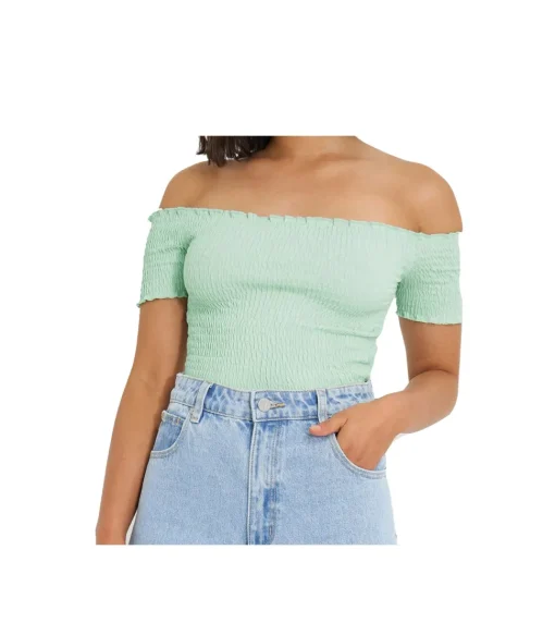 Off Shoulder Smock Top - Green