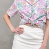 Oversized Short Sleeve Shirt - Purple Flower
