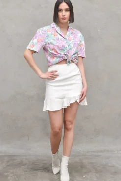 Oversized Short Sleeve Shirt - Purple Flower