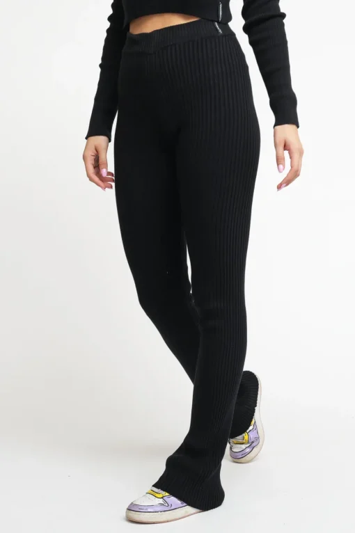 Pantalone In Costina Maglieria A Zampa - Nero
