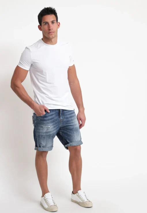 Round Neck T-Shirt - White/Blue