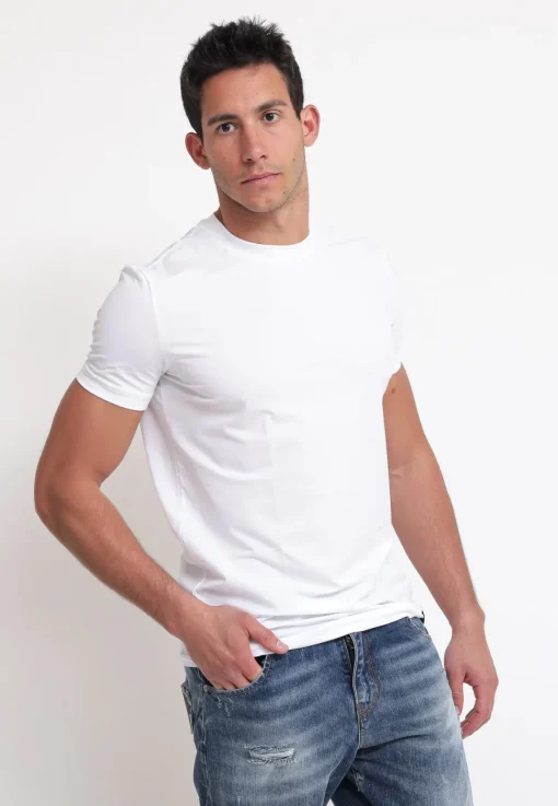 Round Neck T-Shirt - White/Blue