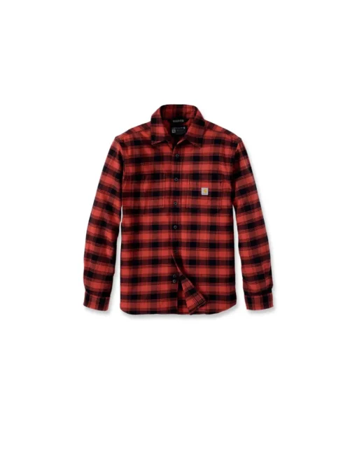 Rugged Flex Relaxed Fit Midweight Flannel Long Sleeve Plaid Shirt - Red Ochre