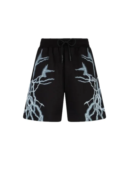 Shorts With Lateral White Lightining Print And Embroidery Gotic Logo - Black