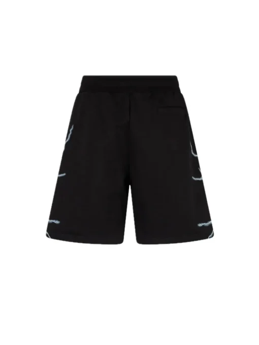 Shorts With Lateral White Lightining Print And Embroidery Gotic Logo - Black