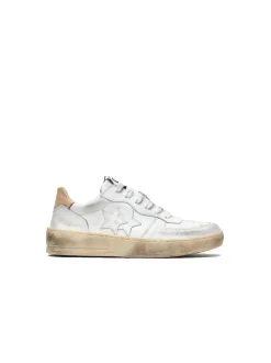 sneakers Padel In Pelle Bianca E Dettagli Beige Effetto ''Used''