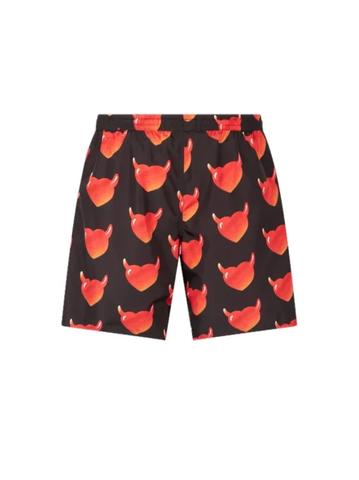 Swimwear With All Over "Vos Hearts" And White Logo - Black
