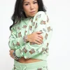 Teddy Bear Print Stretch Fleece Crop - Green