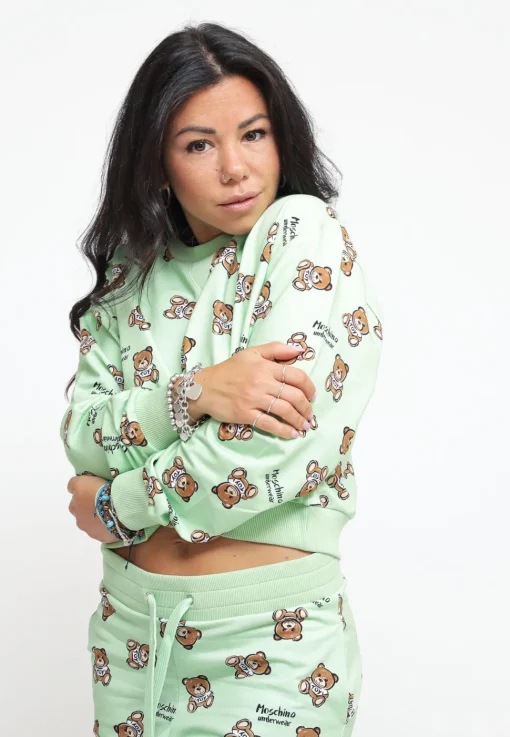 Teddy Bear Print Stretch Fleece Crop - Green