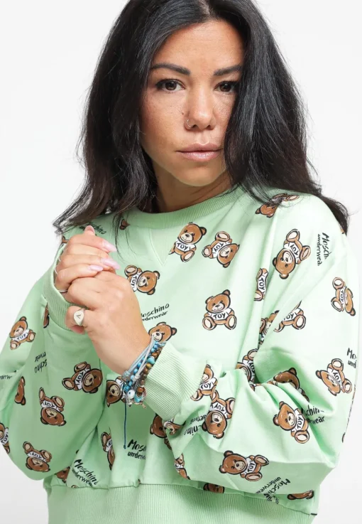 Teddy Bear Print Stretch Fleece Crop - Green