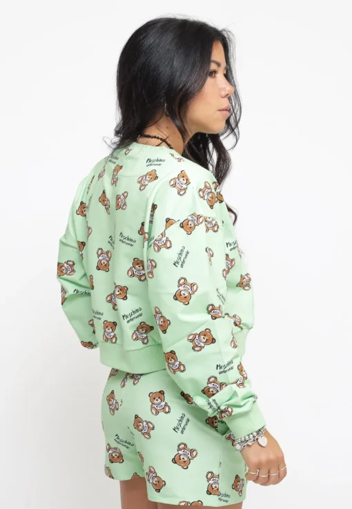 Teddy Bear Print Stretch Fleece Crop - Green