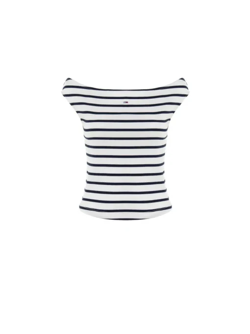 TJW Boat Neck Top SS EXT - Ecru/Navy Stripe