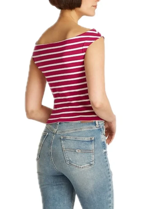 TJW Boat Neck Top SS EXT - Brillant Berry/Stripe