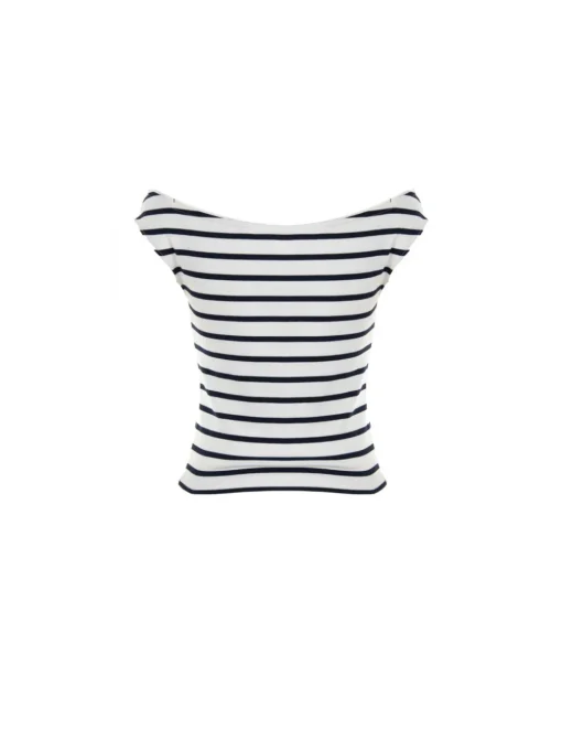 TJW Boat Neck Top SS EXT - Ecru/Navy Stripe