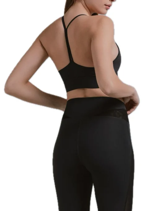 Top Fitness Con Inserto In Tulle Con Stampa Siliconata - Nero