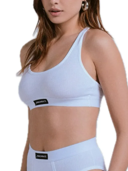 Top In Costina Con Elastico E Etichetta - Bianco