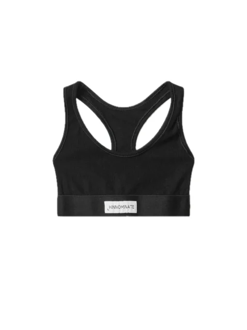 Top In Costina Con Elastico E Etichetta - Nero