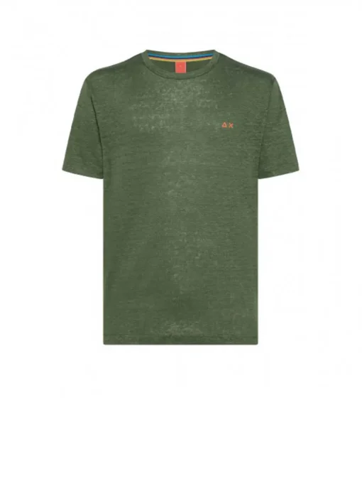 T-shirt Linen Solid S/s - Verde Scuro