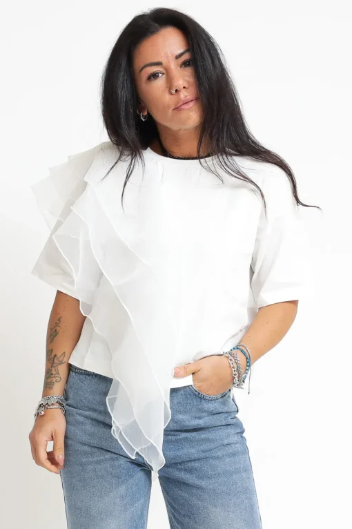T-shirt Manica Farfalla - Panna