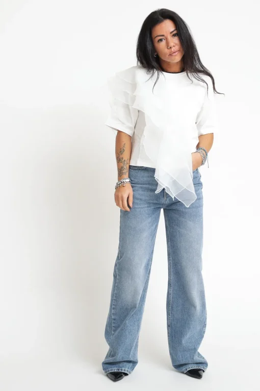 T-shirt Manica Farfalla - Panna