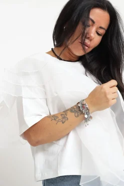 T-shirt Manica Farfalla - Panna