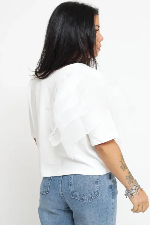 T-shirt Manica Farfalla - Panna