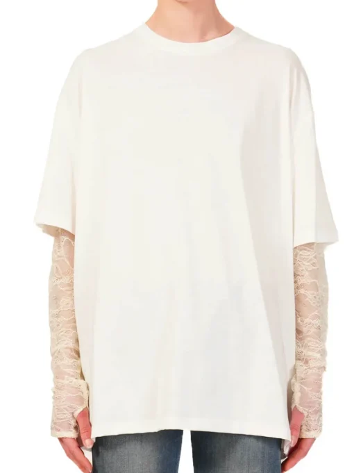 T-shirt Manica Pizzo - Bianco