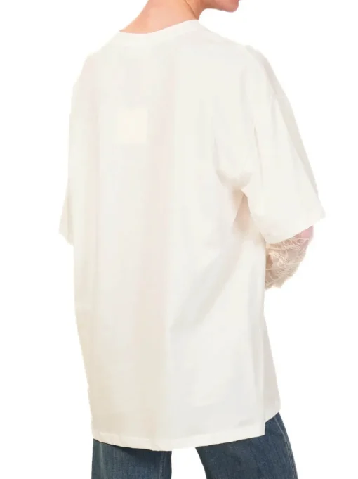 T-shirt Manica Pizzo - Bianco