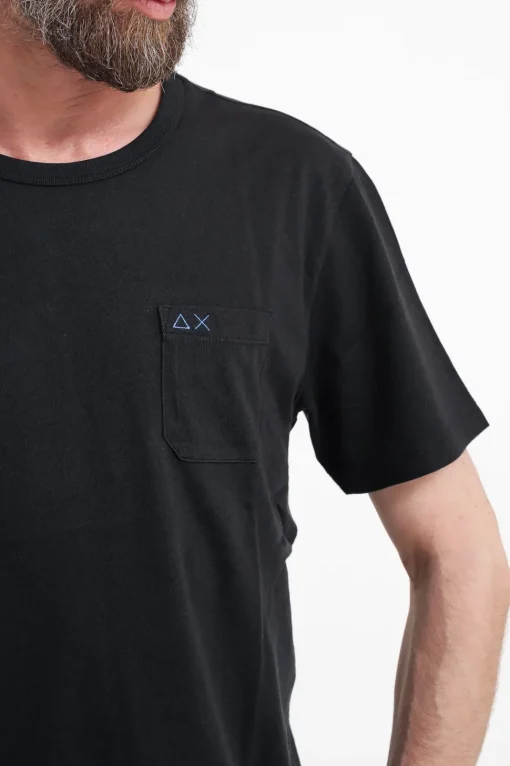 T-Shirt Round Solid Pocket - Nero