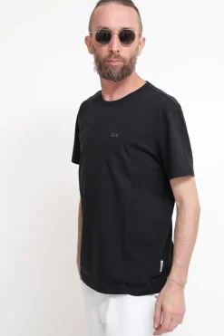 T-Shirt Round Solid Pocket - Nero