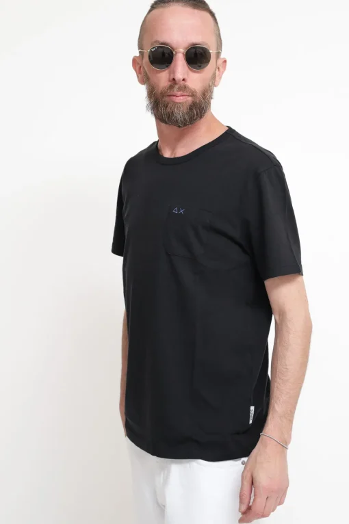 T-Shirt Round Solid Pocket - Nero